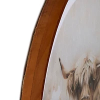 Round Highland Cow Flower Field Framed Art Print