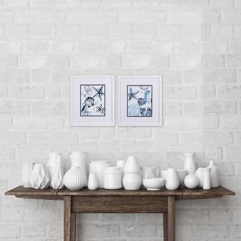 Cerulean Seashells Framed Art Prints, Set of 2