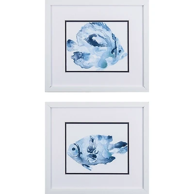 Blue Ocean Fish Framed Art Prints, Set of 2