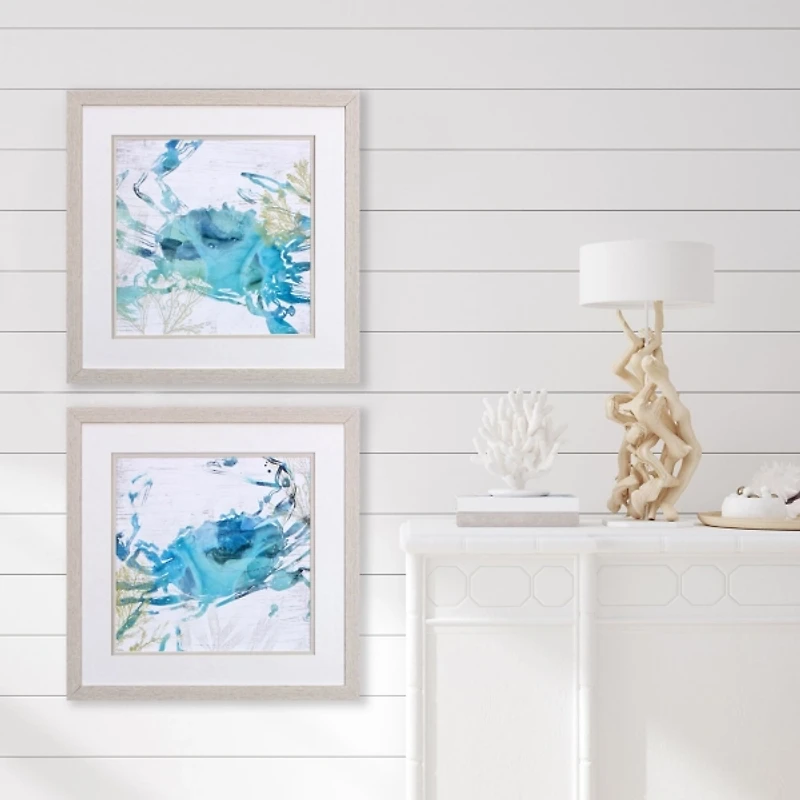 Blue Crustacean Framed Art Prints, Set of 2