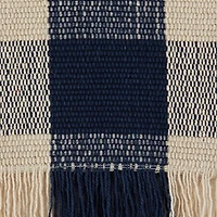 Navy Flax Checkered Fringe Table Runner