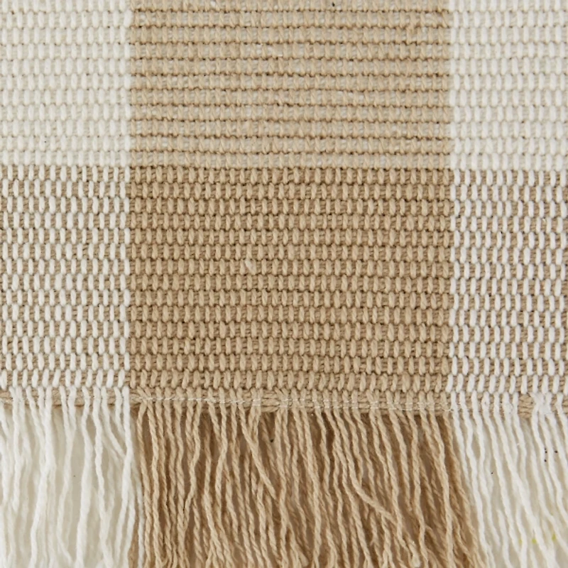 Tan Flax Checkered Fringe Table Runner