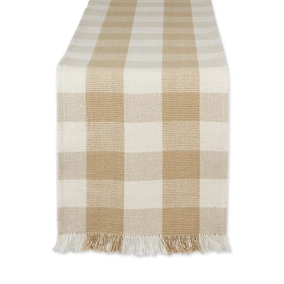 Tan Flax Checkered Fringe Table Runner
