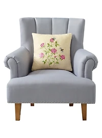 Embroidered Pink Clovers and Bees Pillow