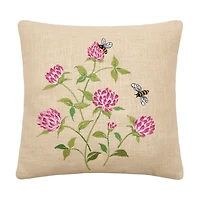 Embroidered Pink Clovers and Bees Pillow
