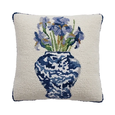 Chinoiserie Flowers Hooked Wool Pillow