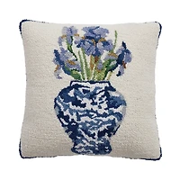 Chinoiserie Flowers Hooked Wool Pillow