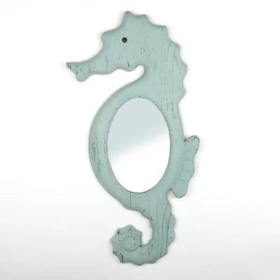 Blue Wood Seahorse Wall Mirror