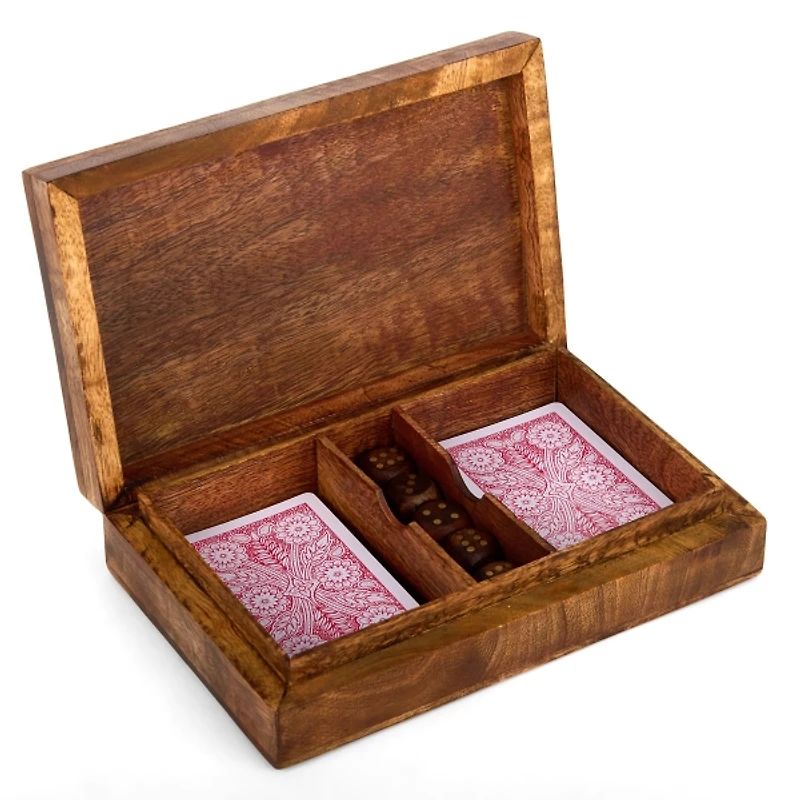 Wooden Cards and Dice Game Set