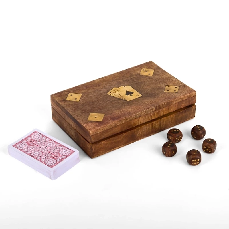 Wooden Cards and Dice Game Set