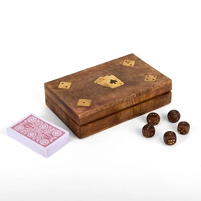 Wooden Cards and Dice Game Set
