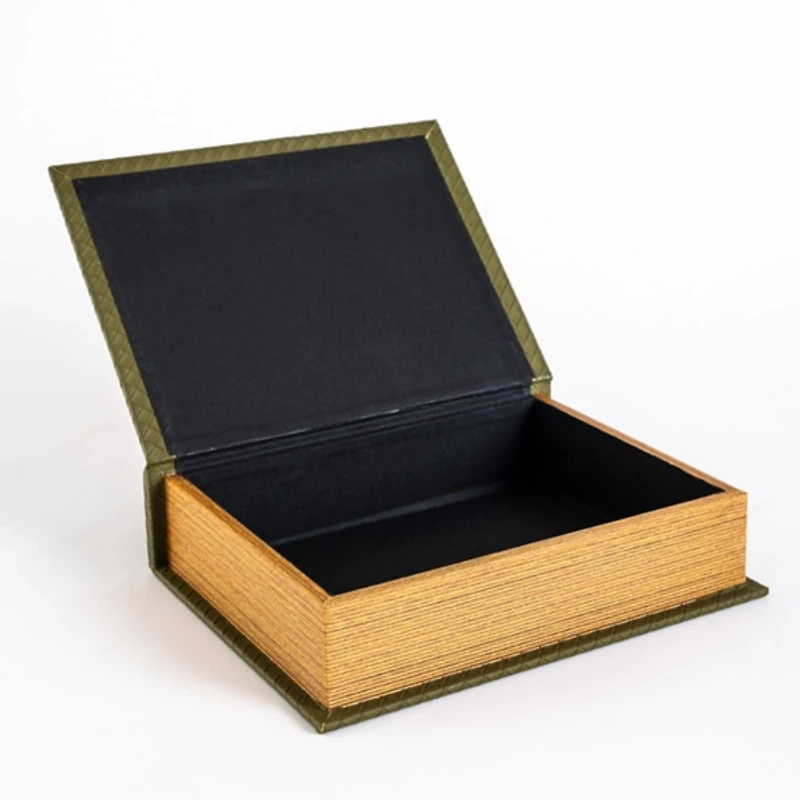 Olive Green Woven Faux Leather Book Box