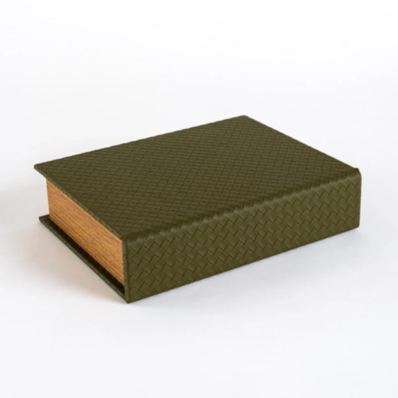 Olive Green Woven Faux Leather Book Box