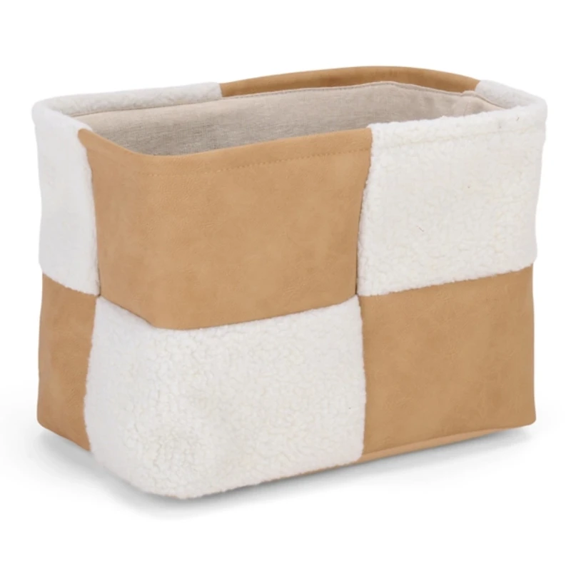 Tan Faux Leather Checker Shearling Bin