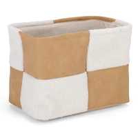 Tan Faux Leather Checker Shearling Bin