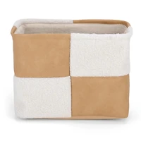 Tan Faux Leather Checker Shearling Bin