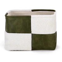 Olive Faux Leather Checker Shearling Bin