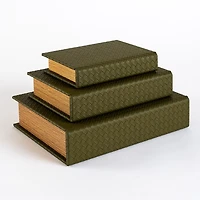 Green Woven Faux Leather Book Boxes, Set of 3