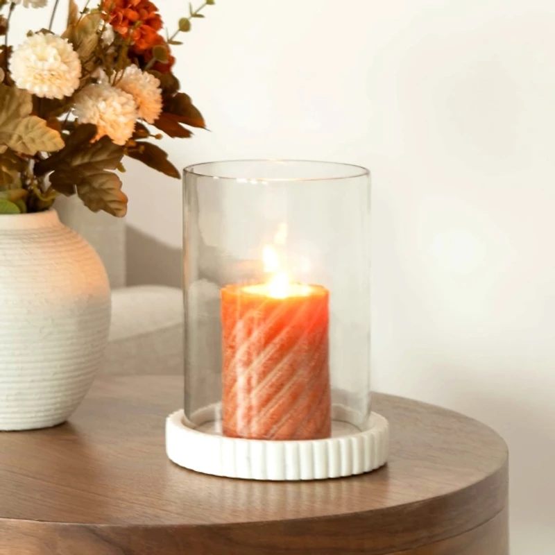 Ribbed Marble Hurricane Candle Holder, 8 in.