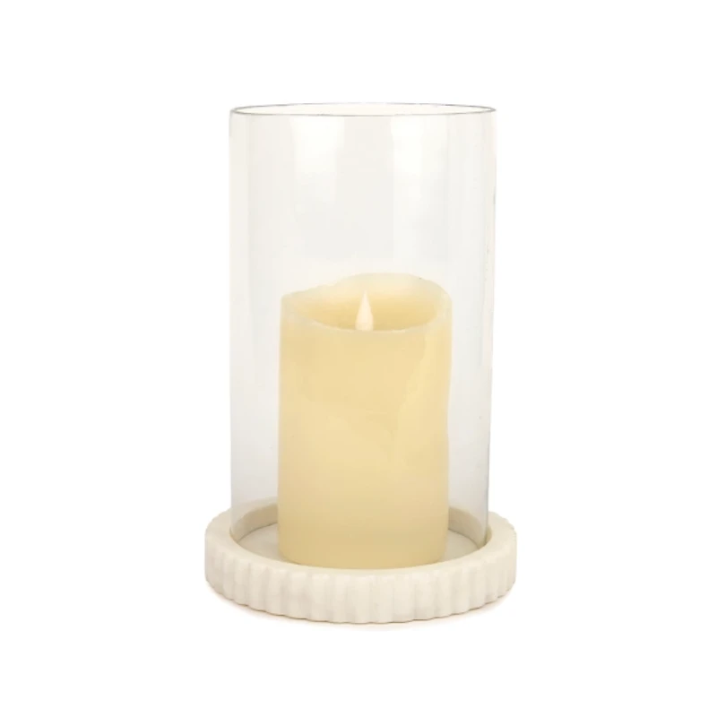 Ribbed Marble Hurricane Candle Holder, 10 in.