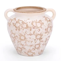 Cream and Beige Floral Ceramic Vase