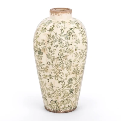 Green Floral Vintage Ceramic Vase