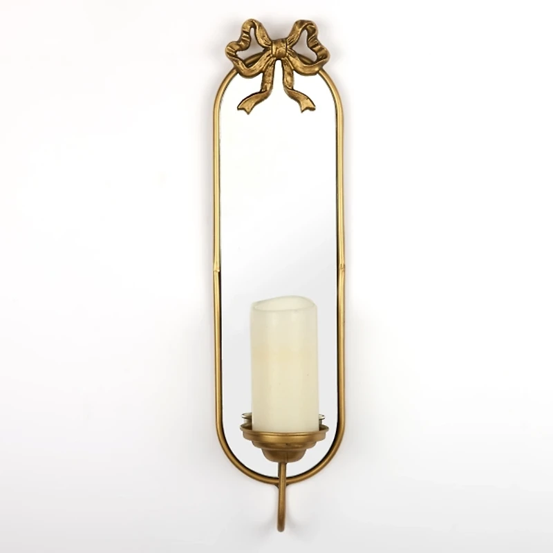 Gold Metal Bow Mirrored Wall Sconce