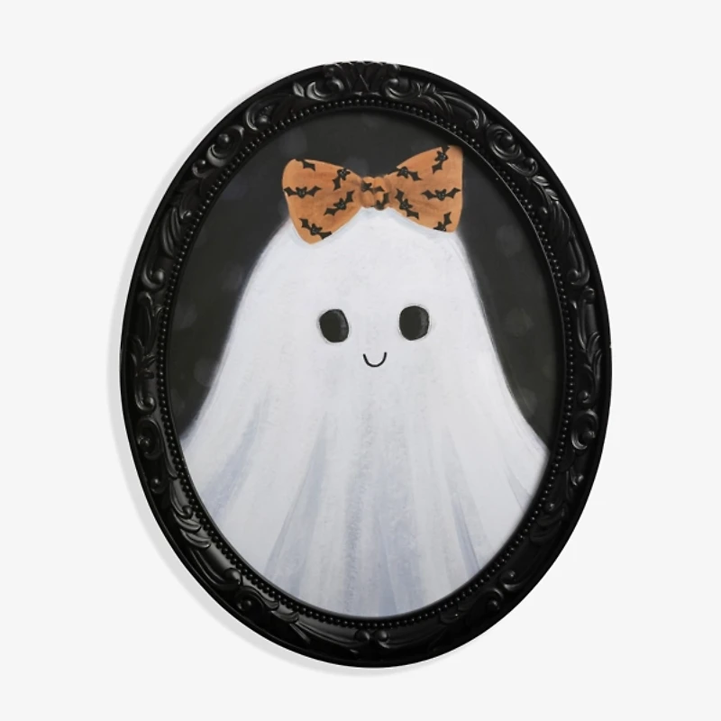 Ghost with Bow Framed Canvas Art Print