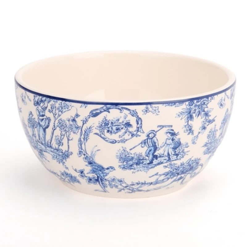 Round Blue Toile Cereal Bowl