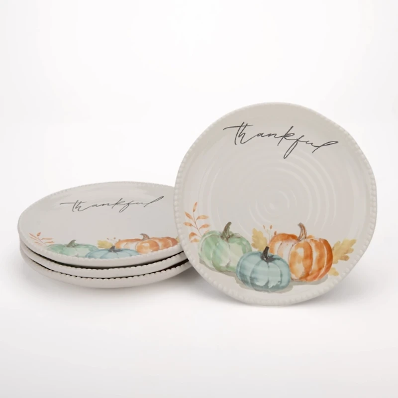 Thankful Pumpkin Beaded Salad Plates, Set of 4