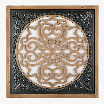 Wood and Metal Carved Medallion Wall Plaque