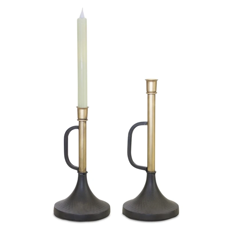 Black & Gold Trumpet 2-pc. Taper Candle Holder Set