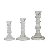 Clear Glass Spindle Taper Candle Holders, Set of 3
