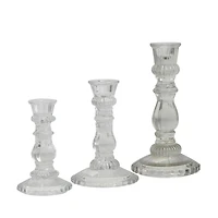 Clear Glass Spindle Taper Candle Holders, Set of 3
