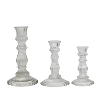 Clear Glass Spindle Taper Candle Holders, Set of 3