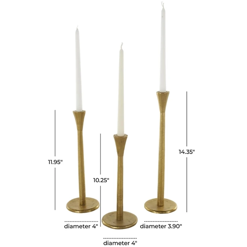 Uma Gold Metal Taper Candle Holders, Set of 3