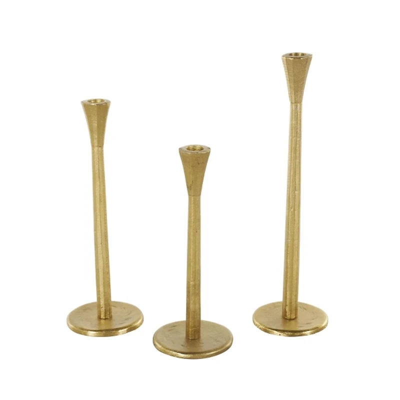Uma Gold Metal Taper Candle Holders, Set of 3