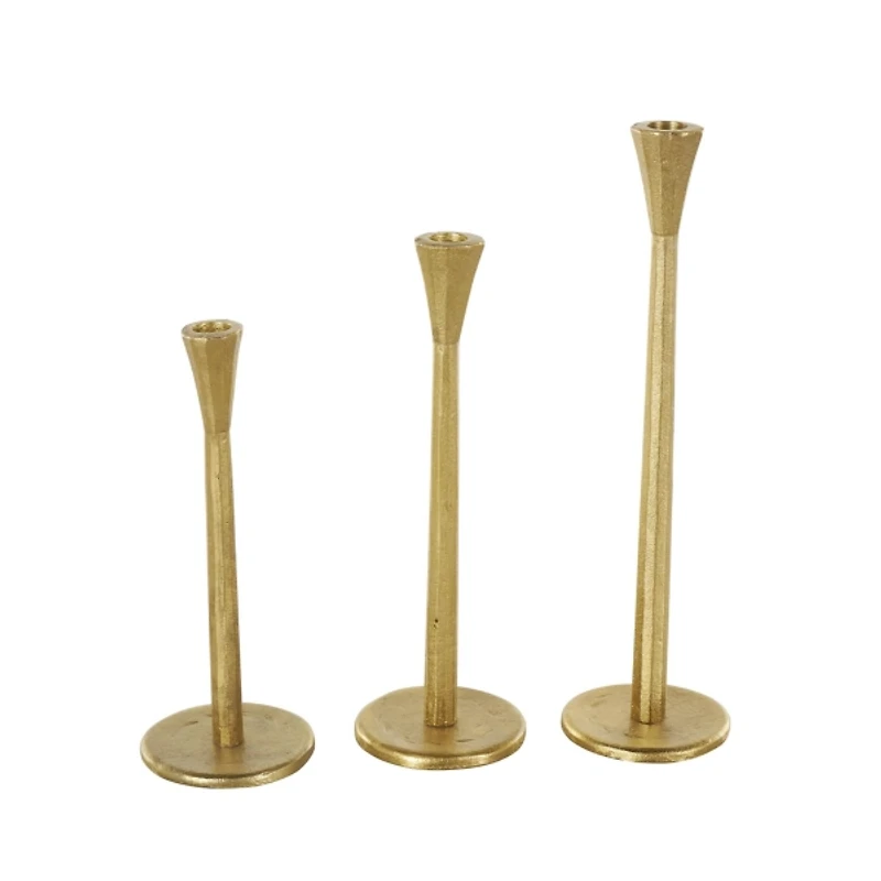 Uma Gold Metal Taper Candle Holders, Set of 3
