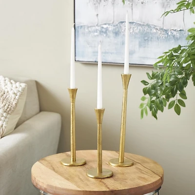Uma Gold Metal Taper Candle Holders, Set of 3