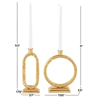 Gold Metal Round Taper Candle Holders, Set of 2