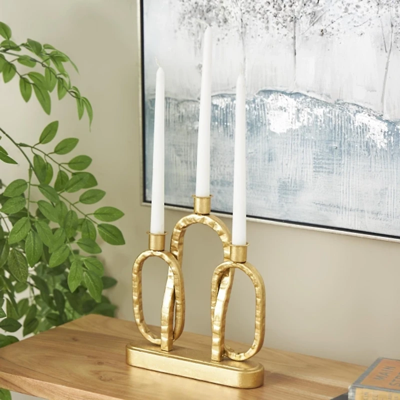Gold Metal Ovals Taper Candle Holder