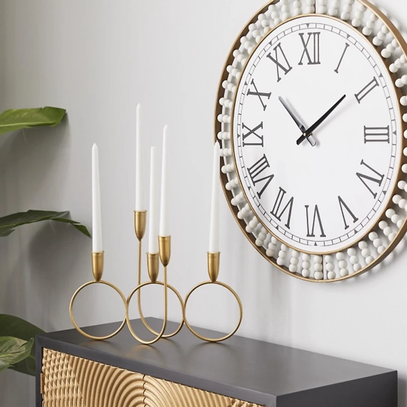 Gold Metal Connected Circles Taper Candle Holder