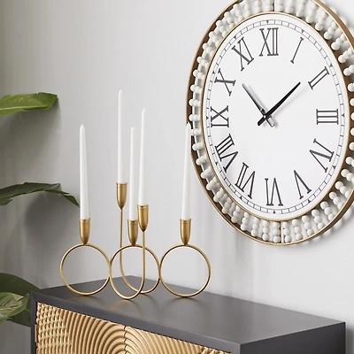 Gold Metal Connected Circles Taper Candle Holder
