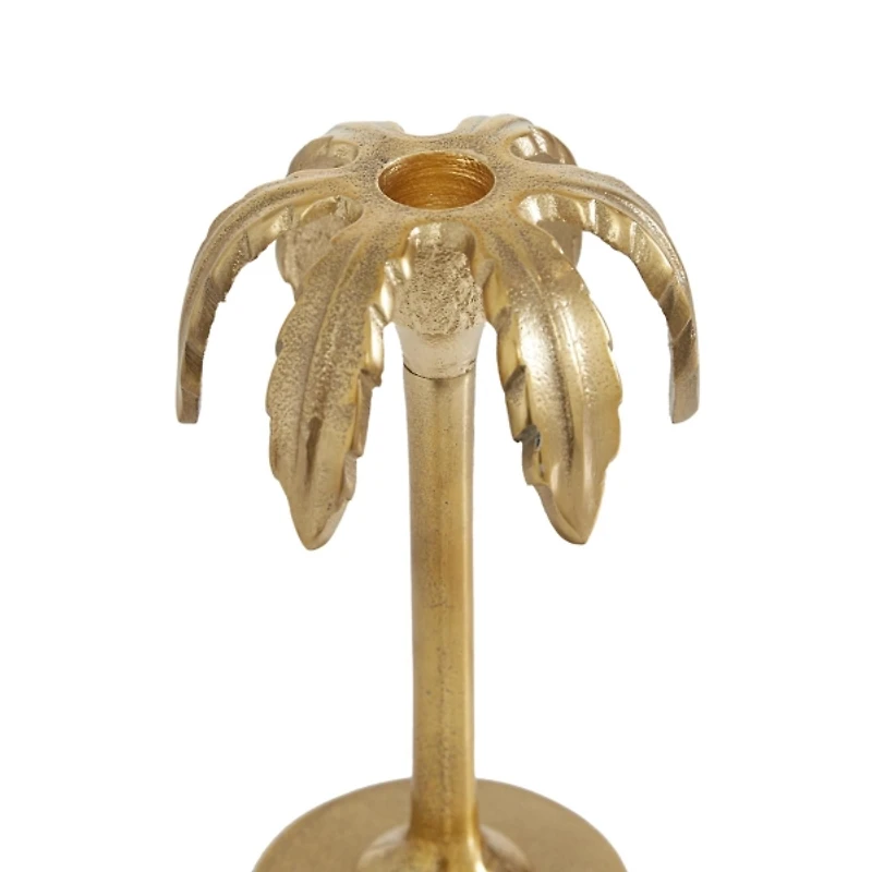 Gold Palm Trees Taper Candle Holders, Set of 3