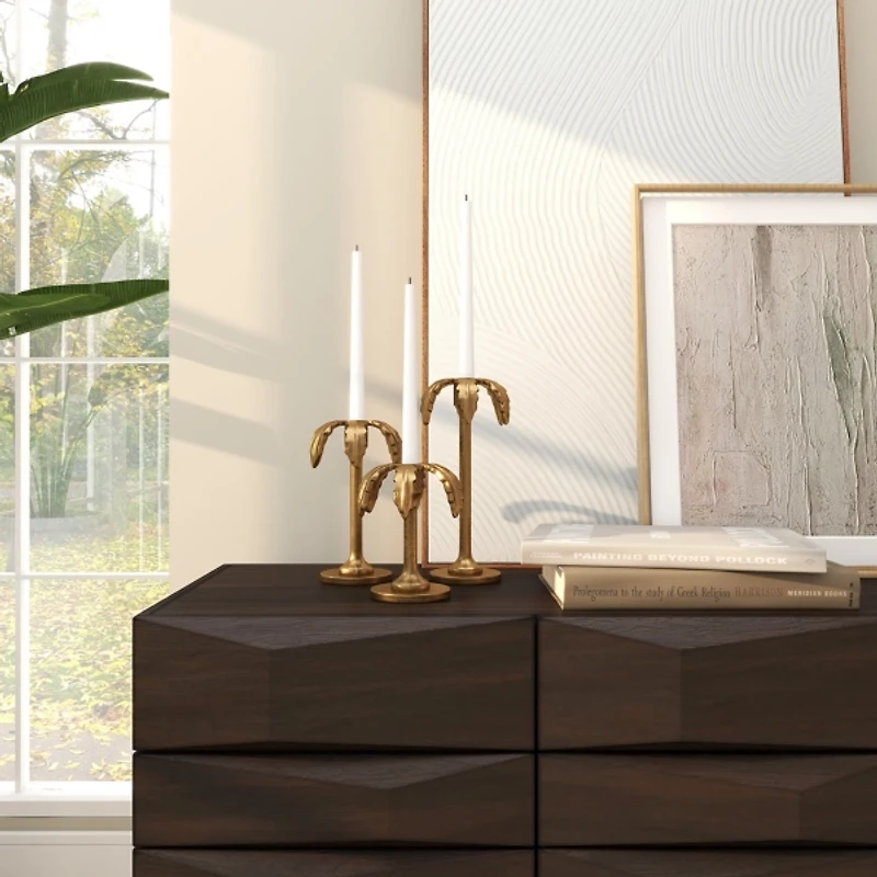 Gold Palm Trees Taper Candle Holders, Set of 3