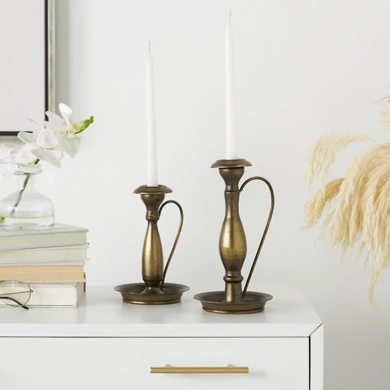 Antique Gold Taper Candle Holders with Handles