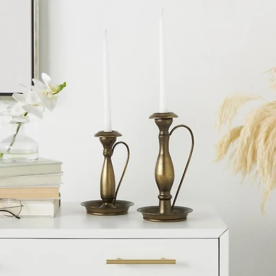 Antique Gold Taper Candle Holders with Handles