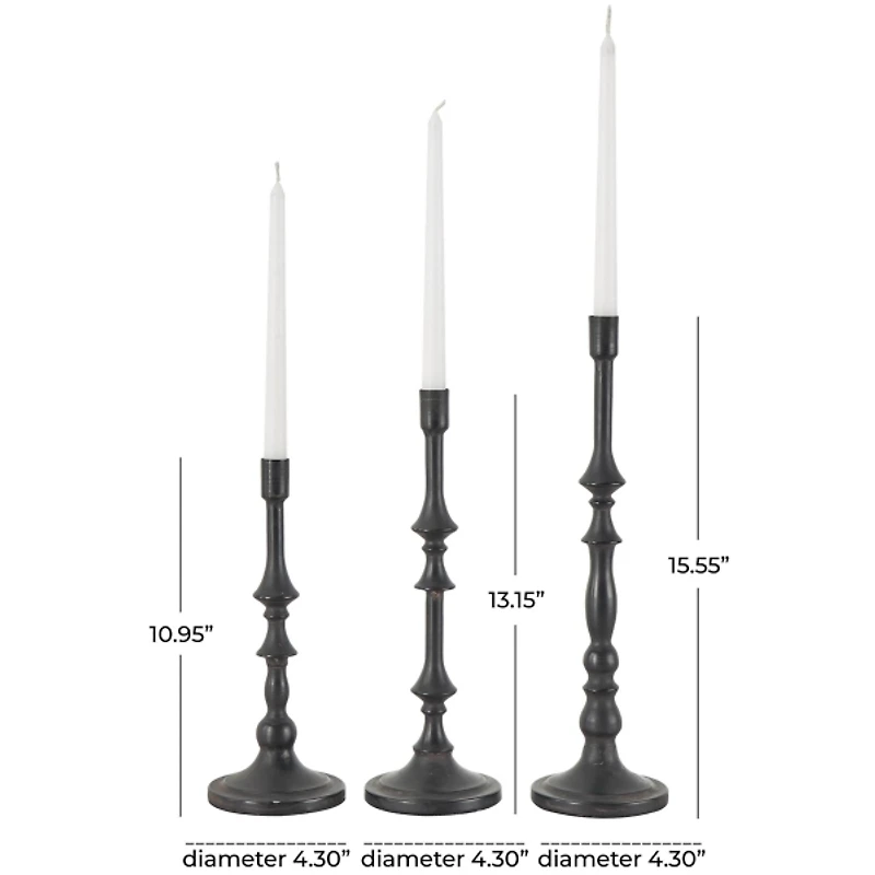 Black Iron Spindle Taper Candle Holders, Set of 3