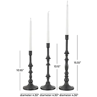 Black Iron Spindle Taper Candle Holders, Set of 3