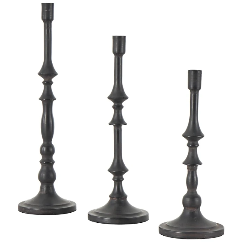 Black Iron Spindle Taper Candle Holders, Set of 3